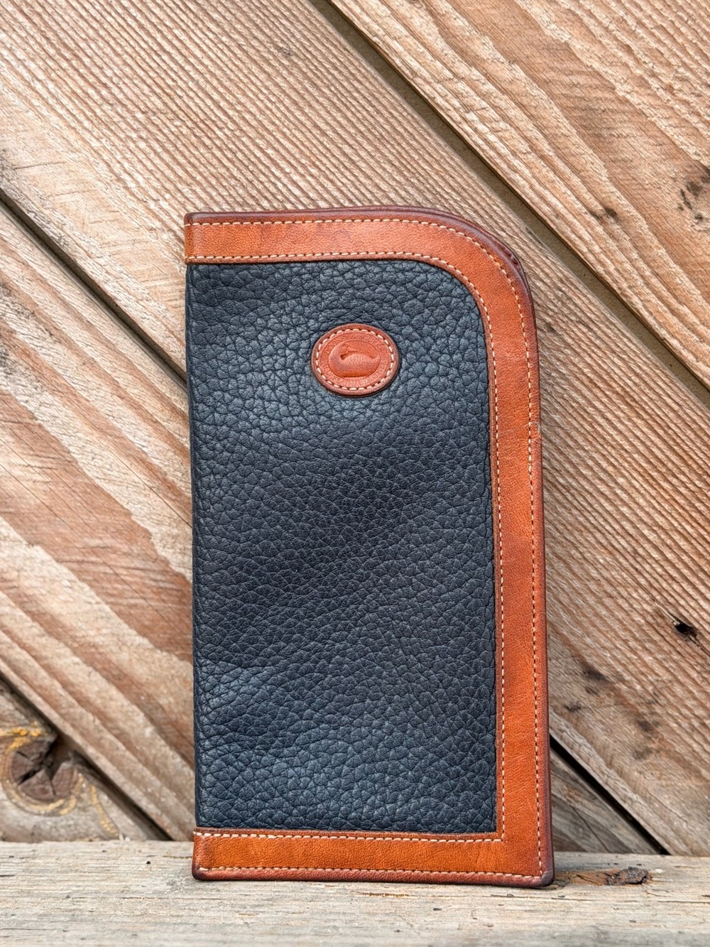 Dooney & Bourke Navy Pebbled Leather Eye Glass Case with Brown Logo Patch - Picture 2 of 7